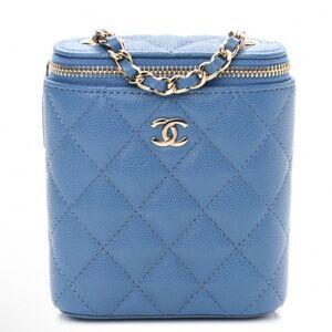 CHANEL Caviar Quilted Small Vertical Coco Beauty Vanity Case With Chain Blue